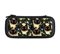 Siamese Cat Christmas Night Carrying Case Compatible with Switch Hard Travel Storage Bag with 15 Game Card Slots