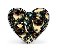 Siamese Cat Christmas Night Novelty Brooches & Pins Heart Personalised Metal Lapel Badge With Butterfly Clutch Clasp