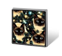 Siamese Cat Christmas Night Novelty Brooches & Pins Square Personalised Metal Lapel Badge with Butterfly Clutch Clasp