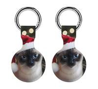 Siamese Cat Christmas Trendy GPS Cases Holder with Key Chain Ring Portable Protective Covers Compatible with Airtag