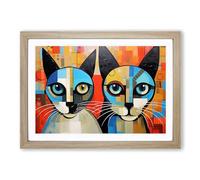 Siamese Cat Constructivism Framed Print | A2 Oak Framed Wall Art | Ready to Hang | Modern Animal Picture | Living Room Bedroom Lounge Office