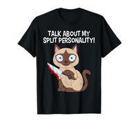 Siamese Cat Creepy TALK ABOUT MY SPLIT PERSONALITY Horror T-Shirt