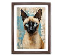 Siamese Cat Gestural Framed Print | A2 Walnut Framed Wall Art | Ready to Hang | Eclectic Animal Picture | Living Room Bedroom Lounge Office