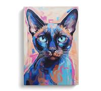 Siamese Cat Hard Edge Painting Canvas Print | Gallery Wrapped 30mm Frame Wall Art | 30x20 inches | Ready to Hang | Modern Animals Picture | Living Room Bedroom Lounge Office