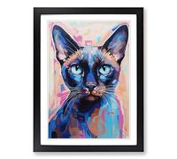 Siamese Cat Hard Edge Painting Framed Print | A2 Black Framed Wall Art | Ready to Hang | Modern Animal Picture | Living Room Bedroom Lounge Office
