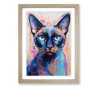 Siamese Cat Hard Edge Painting Framed Print | A2 Oak Framed Wall Art | Ready to Hang | Modern Animal Picture | Living Room Bedroom Lounge Office