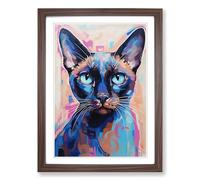 Siamese Cat Hard Edge Painting Framed Print | A2 Walnut Framed Wall Art | Ready to Hang | Modern Animal Picture | Living Room Bedroom Lounge Office
