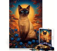 Siamese Cat in A Field of Flowers Jigsaw Puzzle for Adults 1000 Pieces Mind Exercise Toy Together Fun Precision Cut Unique Gift 38x26cm