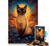 Siamese Cat in A Field of Flowers Jigsaw Puzzles for Adults1000 Piece Sharp Logic Toy Together Fun Tight Cut Memorable Gift 50x75cm