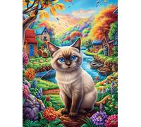 Siamese Cat in Flower Garden 300 Pieces Classic Jigsaw Puzzle Mitos Fantástico Cuento De Hadas Puzzle for Adults Concentration Training Wall Art Mental Exercise Halloween Premium Cardboard 300 PCS
