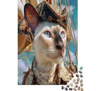 Siamese Cat in Pirate Costume Driving A Sailboat Puzzle 38x26cm/1000pcs Puzzles, Die Für Erwachsene Und Personen Ab 14 Jahren Geeignet Sind