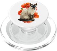 Siamese Cat in Poppy Field Mom Dad Floral Flowers Cat Lovers PopSockets PopGrip for MagSafe