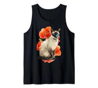 Siamese Cat in Poppy Field Mom Dad Floral Flowers Cat Lovers Tank Top
