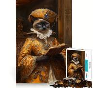 Siamese Cat in Renaissance Attire Reading Jigsaw Puzzles for Teenagers 1000 Mind Exercise Toy Home Activity Precision Cut Wall Art Decor 38x26cm