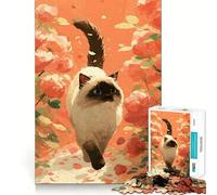 Siamese Cat in Rose Garden for Adults 1000 Piece Puzzle Mind Exercise Toy Gentle Leisure Design Assembly Seasonal Gift 38x26cm