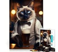 Siamese Cat in The Pub 1000 Piece Jigsaw Puzzles for Teenagers Smart Game Bonding Time Image Assembly Fine Art Piece 38x26cm