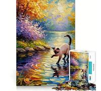 Siamese Cat in Water Painting Jigsaw Puzzle for Adults 1000 Pieces Mind Exercise Toy Together Fun Precision Cut Unique Gift 38x26cm