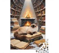 Siamese Cat Jigsaw Puzzles Puzzles for Adults Kids. 1000 Pieces Library Fireplace Impossible Challenge Toy Home Decoration for Gifts 1000pcs (75x50cm)