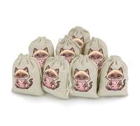 Siamese Cat Loves Drinking Bobo Tea Reusable Drawstring Bags 8 Pcs Jewellery Favour Pouch Christmas Halloween Candy