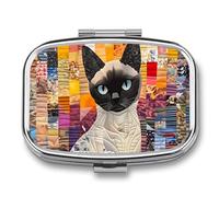 Siamese Cat Metal Pill Organizer Case, 2-Compartment Travel Pill Box, Portable Pocket Pill Container with Secure Closure, Small Medication Holder for Men Women Seniors, Giftable