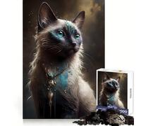 Siamese Cat Mythical Beast Teenagers 1000 Piece Jigsaw Puzzle Enhance Recall Soothing Play Neat Edge Santa Wish Item 38x52cm
