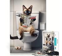 Siamese Cat on The Toilet for Adults 1000 Piece Puzzle Mind Exercise Toy Gentle Leisure Design Assembly Seasonal Gift 38x26cm
