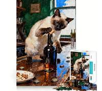 Siamese Cat Opening Bottle at Bar 1000 Pieces Jigsaw Puzzles for Adults Recall Upgrade Stress Relief Tight Cut Santa Wish Pick 38x52cm