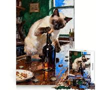Siamese Cat Opening Bottle at Bar Jigsaw Puzzles 1000 Piece for Teenagers Wise Think Toy Peaceful Fun Tight Cut 38x26cm