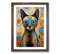 Siamese Cat Orphism Framed Print | A2 Walnut Framed Wall Art | Ready to Hang | Modern Animal Picture | Living Room Bedroom Lounge Office