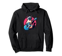 Siamese Cat Playing Guitar Funny Music Cat Lover Pullover Hoodie
