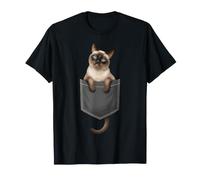 Siamese Cat Pocket Funny Snooty Lover Humor Grumpy Blue T-Shirt