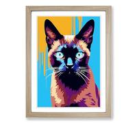 Siamese Cat Pop Framed Print | A2 Oak Framed Wall Art | Ready to Hang | Modern Animal Picture | Living Room Bedroom Lounge Office