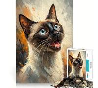 Siamese Cat Portrait 1000 Pieces Jigsaws Adults Puzzles Gifts Mind Skill Toy Quiet Fun Design Assembly 50x75cm