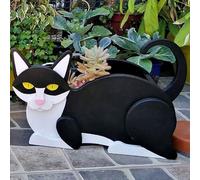 Siamese Cat Resin Decorative Garden Plant Stand Indoor Outdoor Flower Pot Cute Animal Balcony Courtyard Plant Holder for Small Plants or(Black White Cat)