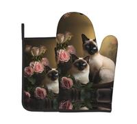 Siamese cat sitting 2-Piece Heat-Resistant Baking Set, Oven Mitt and Trivet, Essential forKitchen Cooking and Outdoor Barbecuing