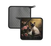 Siamese cat Sitting 2PCS Square Silicone Anti-scalding mat - 7.1-inch Multi-Functional Insulation mat, Suitable for Cooking, Barbecue, Tea, etc.