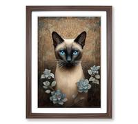 Siamese Cat Symbolism Framed Print | A2 Walnut Framed Wall Art | Ready to Hang | Modern Animal Picture | Living Room Bedroom Lounge Office