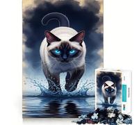 Siamese Cat Walking on Water Jigsaw Puzzles for Adults 1000 Pieces Strengthen Recall Soothing Fun Quality Edge Lovely Present 50x75cm
