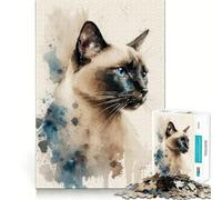 Siamese Cat Watercolor Jigsaw Puzzles 1000 Piece for Teenagers Wise Think Toy Peaceful Fun Tight Cut 38x52cm
