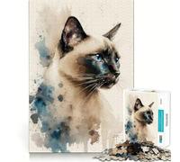 Siamese Cat Watercolor Jigsaw Puzzles for Teenagers 1000 Mind Exercise Toy Home Activity Precision Cut Wall Art Decor 38x26cm