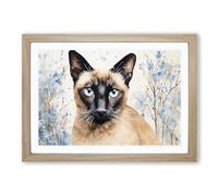 Siamese Cat Watercolour No.2 Framed Print | A2 Oak Framed Wall Art | Ready to Hang | Modern Animal Picture | Living Room Bedroom Lounge Office