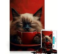 Siamese Cat with Coffee Jigsaw 1000 Pieces for Teenagers Logic Boost Toy Calming Play Premium Edge Art Collectible 38x52cm