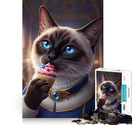 Siamese Cat with Cupcake Jigsaw Puzzles 1000 Pieces for Teenagers Memory Upgrade Relaxing Fun Sharp Cut Art Collection Piece 50x75cm