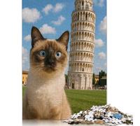 Siamese Cat with Leaning Tower Jigsaw Puzzles 1000 Pieces for Adults Toys Games Puzzle Paper Jigsaw Puzzle for Age 18 Years Upe Ducational Games 38x26cm/1000pcs