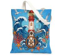 Siamese Cats Canvas Tote Bag for Shopping 13 * 15, Nautical Lighthouse Ships Reusable Grocery Shoulder Cloth Bag for Women, Pet Painting Gift Decoration