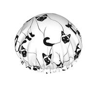 Siamese Cats Crowd Black White Waterproof Shower Cap,Elastic Bathing Hair Cap Environmental Protection Hair Bath Caps, Double WaterproofBathing Shower Hat