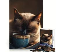 Siamese Coffee Cup Cat 1000 Piece Jigsaw Puzzles for Adults Jigsaw Logic Toy Indoor Play Precision Cut Cherished Gift 38x26cm
