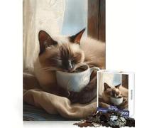 Siamese Coffee Cup Cat 1000 Piece Jigsaw Puzzles for Adults Jigsaw Think Toy Calm Relax Clean Cut Wall Art Decor 50x75cm