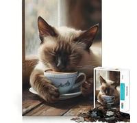 Siamese Coffee Cup Cat 1000 Piece Jigsaw Puzzles for Teenagers Jigsaw Mental Logic Toy Leisure Time Fine Edge 38x52cm