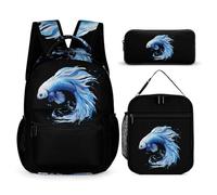 Siamese Fighting Betta Fish 3Pcs Backpack Set Print Laptop Backpack with Lunch Bag And Pencil Case